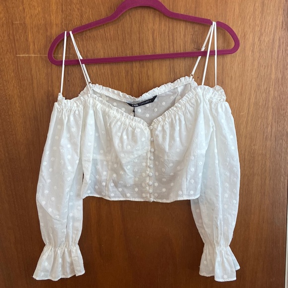Zara Tops - Zara Cropped Button Blouse with Floral Detail